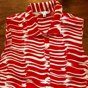 CAbi Red and White Sleeveless Dress
